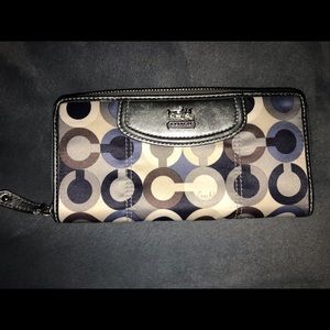 COACH Madison op Art satin large zip around wallet